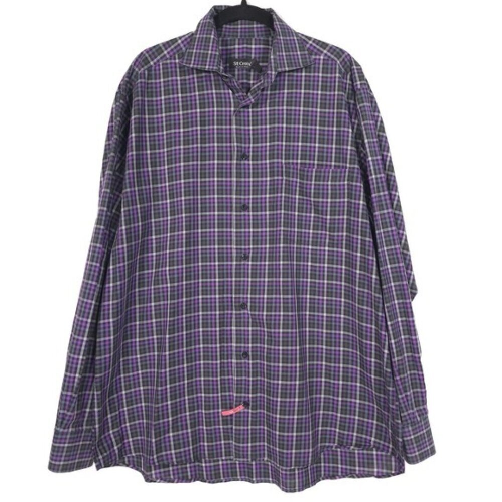 St. Croix ITALY🇮🇹MADE Men's Shirt Plaid Check‎ Size LARGE Purple Black Cotton